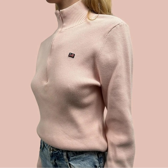 Ralph Lauren Sweaters - Vintage Ralph Lauren Polo Jeans Ribbed Mock Zip Sweater RL USA Flag Patch Y2K 90